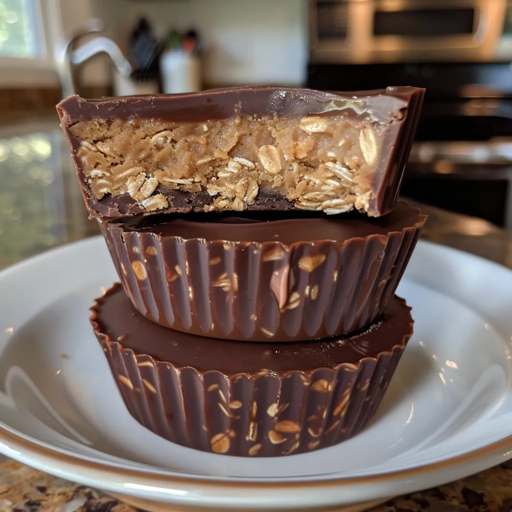 Side view of delicious peanut butter oat cups with chocolate chips.