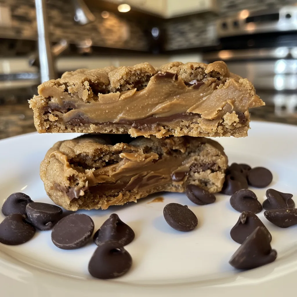 Side view of freshly baked peanut butter protein cookies with chocolate chips.