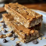 Close-up view of a protein bar with a chewy texture, showcasing oats and nuts.