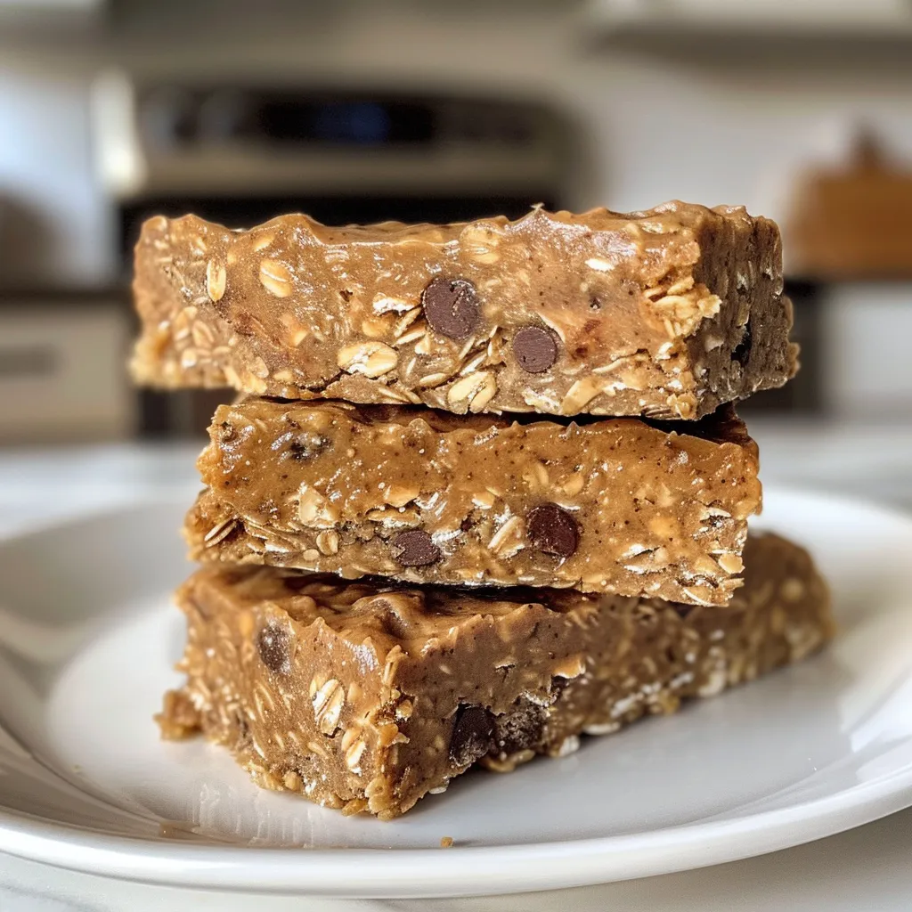 Side profile of a homemade protein bar, highlighting its layers and ingredients.