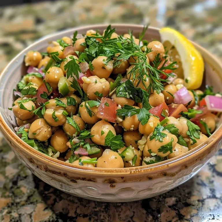 Transform Your Lunch Game with This Delightful Smashed Chickpea Salad! Close-up view of a vibrant smashed chickpea salad with herbs and vegetables in a bowl.