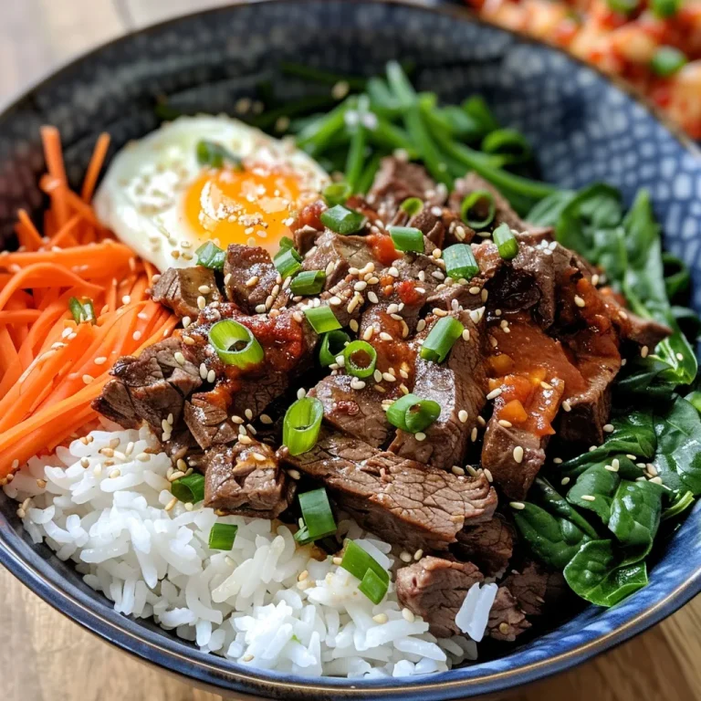 A close-up side view of a bowl filled with spicy Korean beef bulgogi, topped with vegetables and a fried egg.