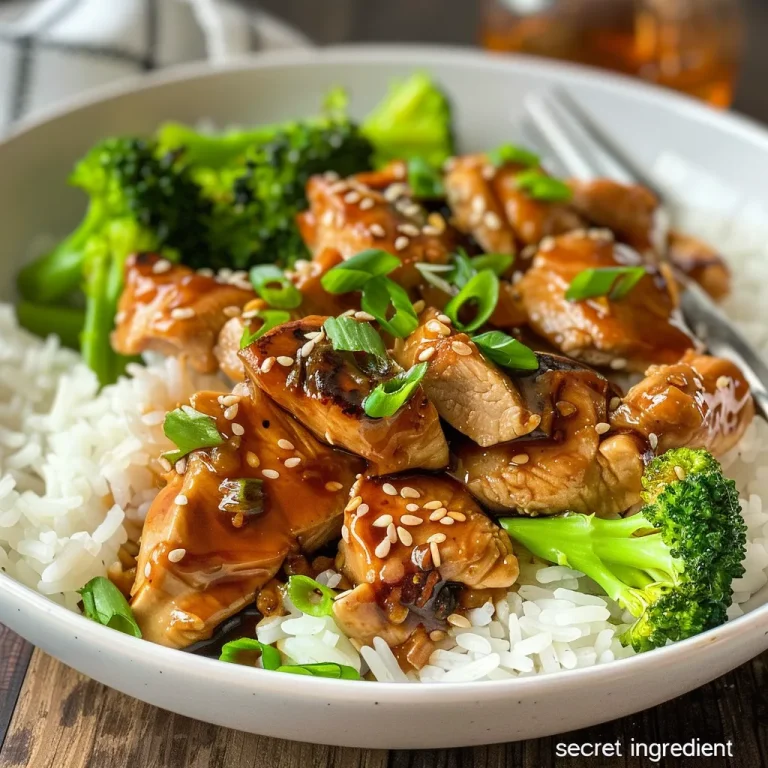 Unlock the Flavor Your New Go-To Teriyaki Chicken Recipe Juicy Teriyaki Chicken pieces glazed with a shiny sauce, served on a bed of white rice with green onions.