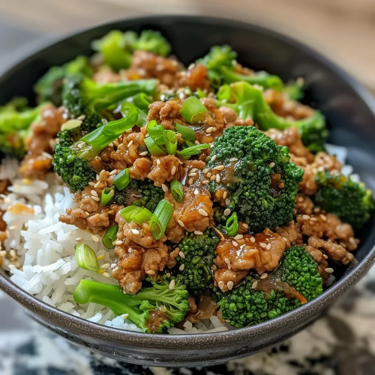 Close-up view of a Teriyaki Turkey Rice Bowl featuring ground turkey, broccoli, and rice.