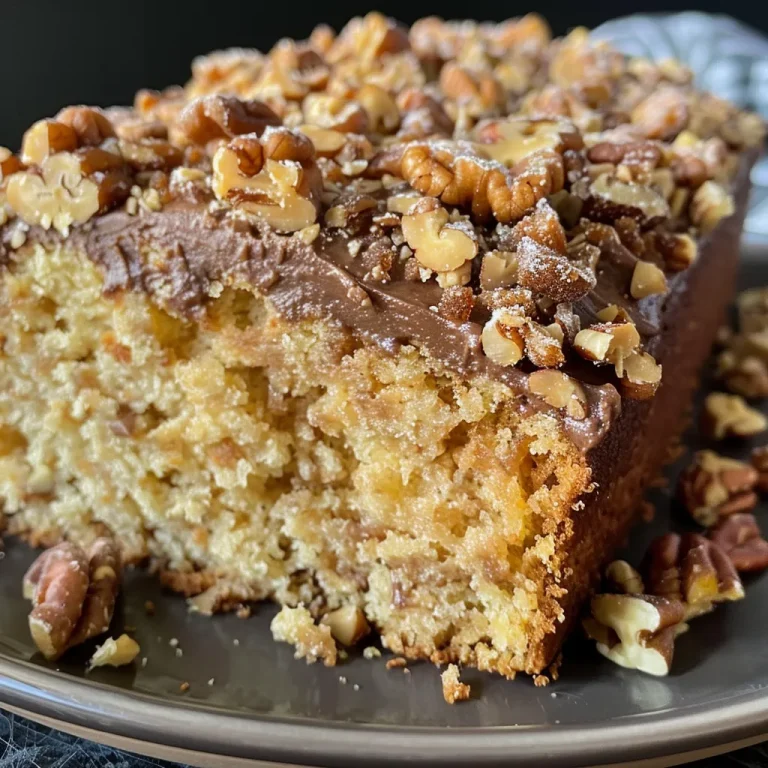 Close-up side view of a luscious Toffee Crunch Cake with crunchy toffee bits on top.