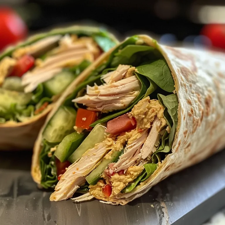 Close-up view of a Turkey Hummus Wrap on a plate, showcasing vibrant vegetables.
