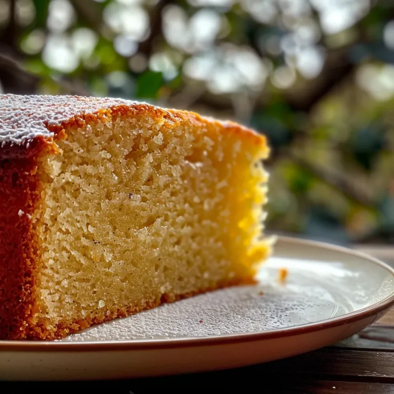 A side view of a Vanilla Bean Tea Cake, showcasing a golden crust and glossy glaze.