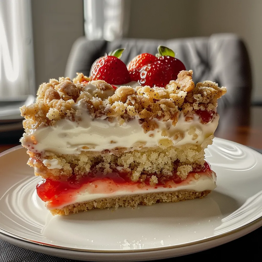 Side view of freshly baked streusel buns with a shiny glaze and a sprinkle of powdered sugar.