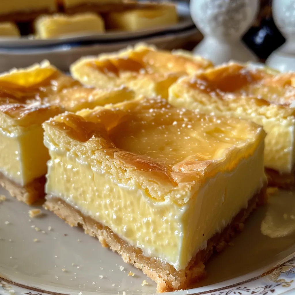 Close-up of Vanilla Custard Cream Squares with a creamy filling and a golden crust.