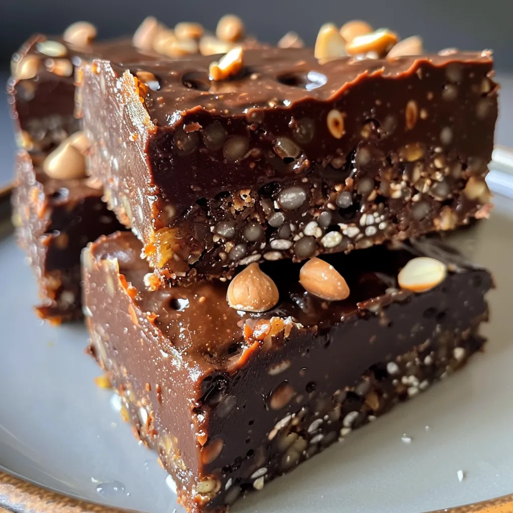 Side view of Vegan Ferrero Rocher Protein Bars, highlighting the textured layers with chocolate and nuts.