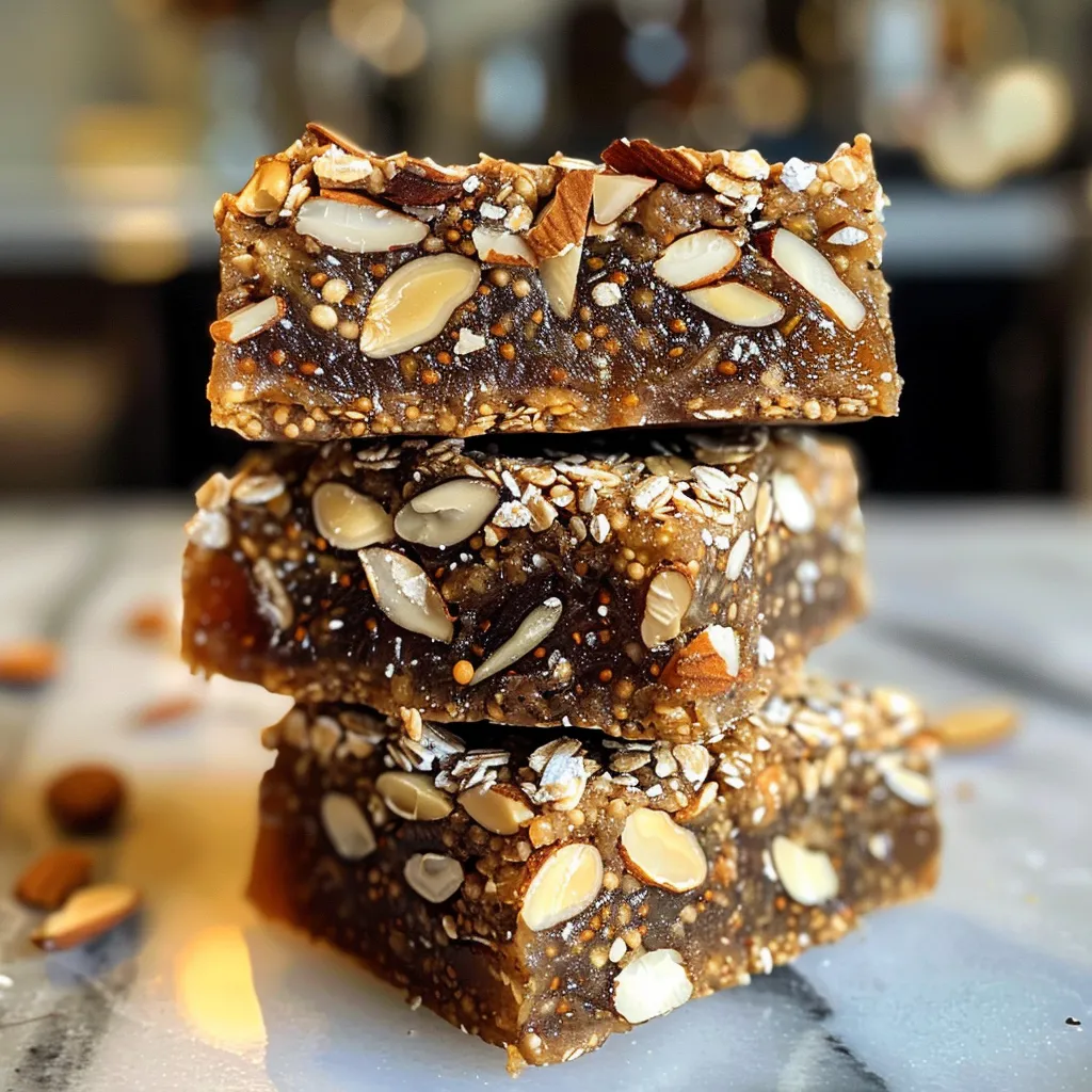Close-up side view of Almond Fig Energy Squares with visible nuts and figs.