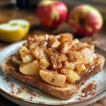A close-up view of Apple Pie Toast with diced apples and a sprinkle of cinnamon.