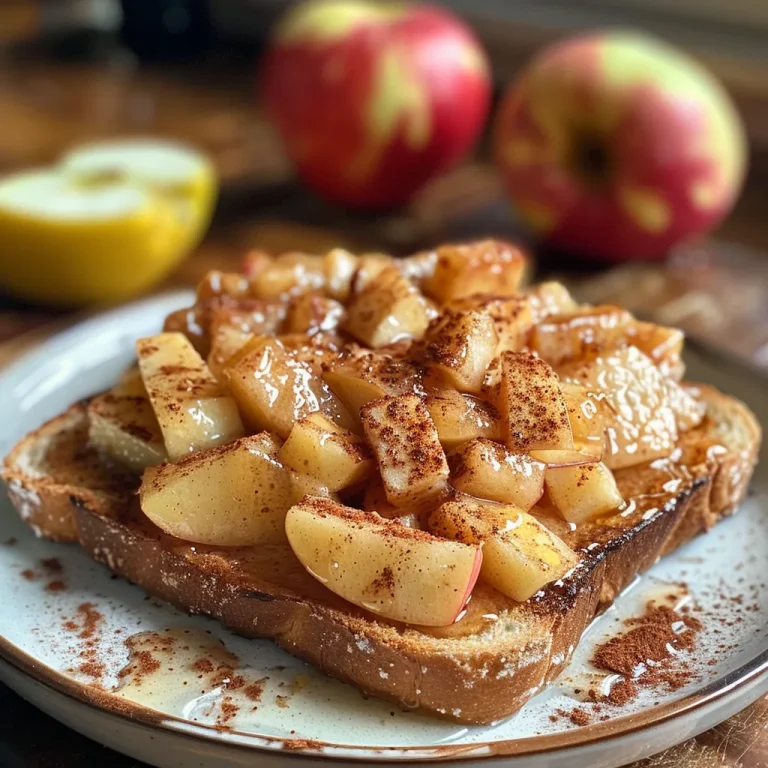 Transform Your Breakfast with Delightful Apple Pie Toast Magic! A close-up view of Apple Pie Toast with diced apples and a sprinkle of cinnamon.