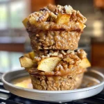 Close-up view of baked apple cinnamon oatmeal cups, highlighting their texture and ingredients.