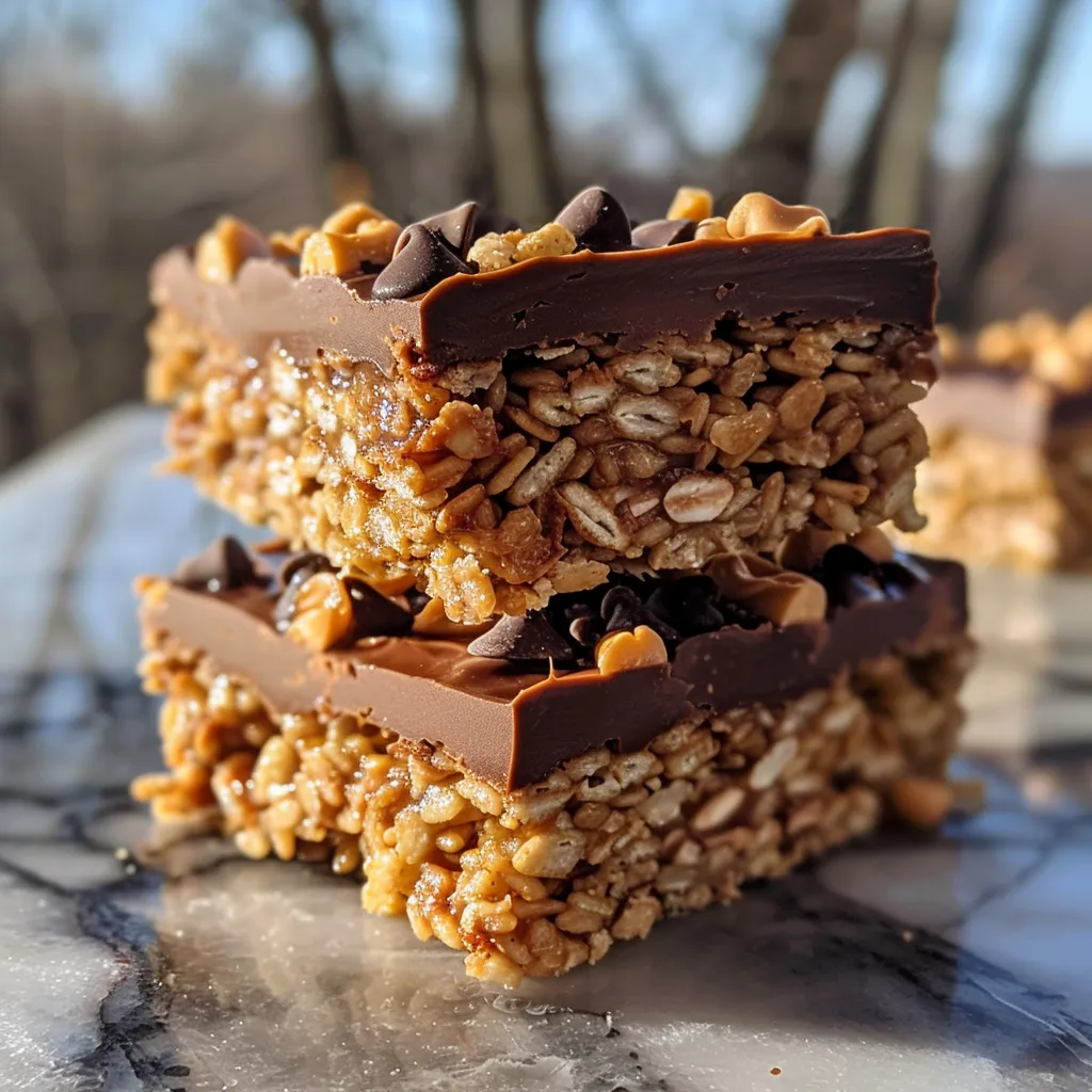 Close-up of a Chocolate Peanut Butter Crunch Bar with a crispy texture.