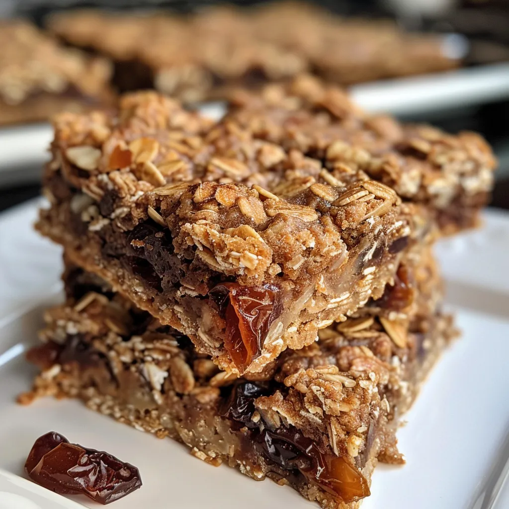 Juicy, chewy date oatmeal bars displayed on a wooden surface, highlighting texture.