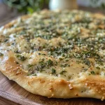 Close-up view of a juicy herb bun on a wooden table.