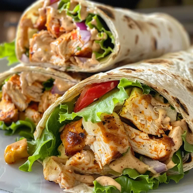 A close-up view of a juicy Honey Chipotle Chicken Wrap filled with colorful vegetables.