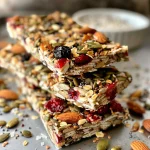 Close-up of Keto Mixed Berry Granola Bars showcasing nuts and berries.