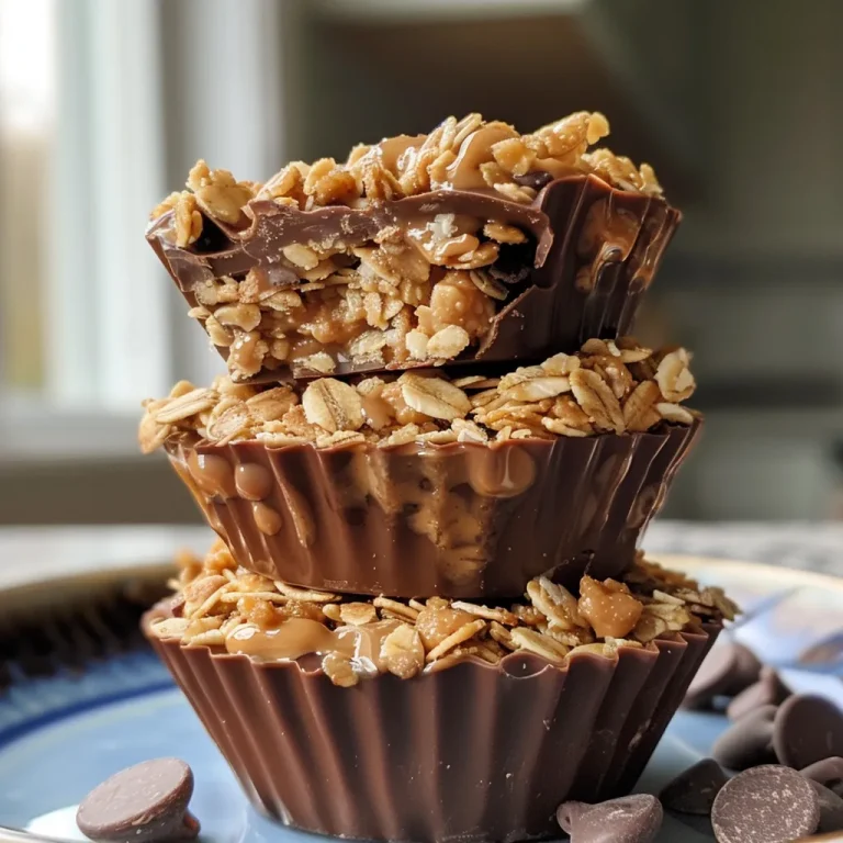 Whip Up These No Bake Peanut Butter Granola Cups for a Sweet Treat! A close-up side view of No Bake Peanut Butter Granola Cups with visible chocolate chips.