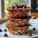 Close-up view of No Bake Peanut Butter Oat Cups stacked on a plate.