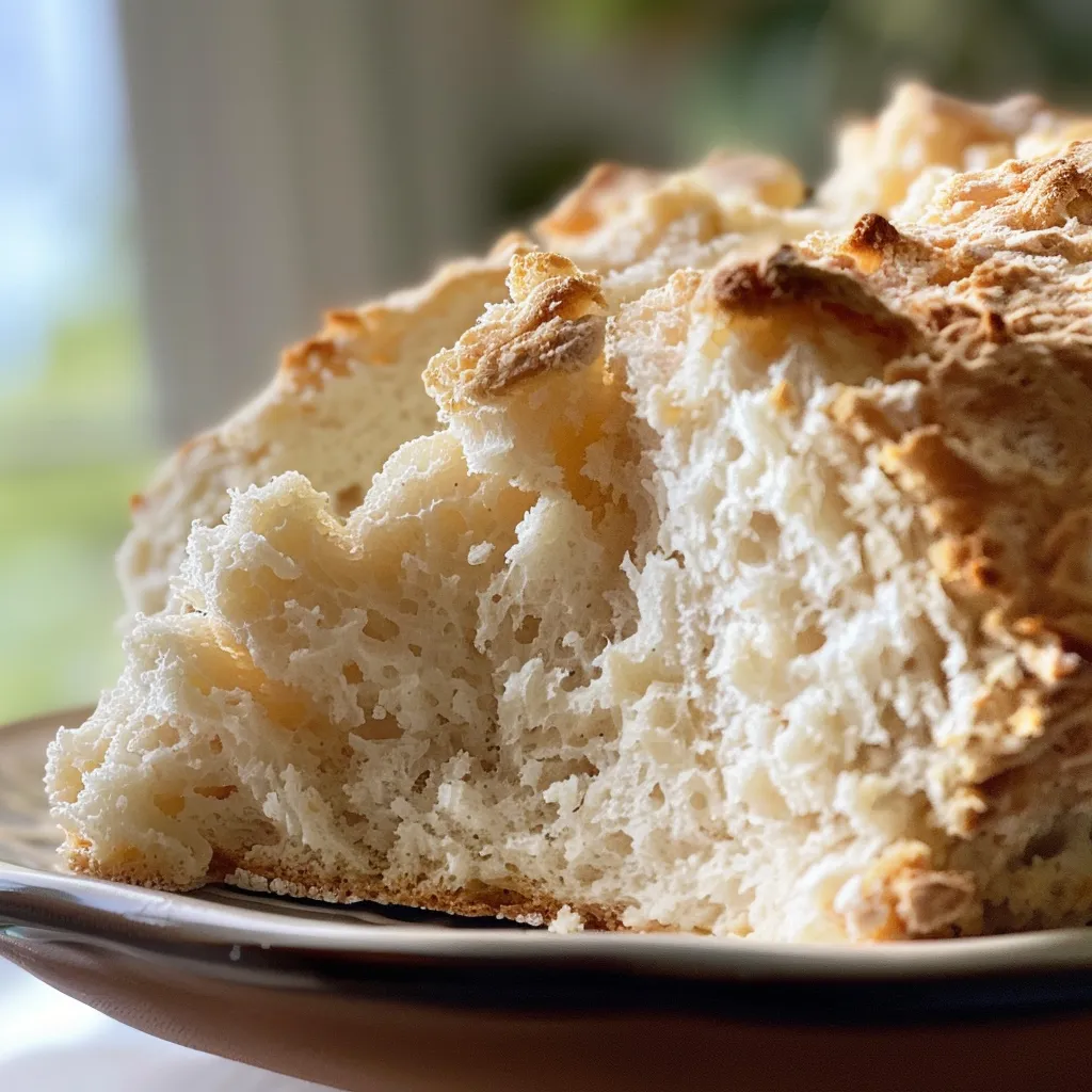 Side view of freshly baked Irish Soda Bread, cut to reveal soft interior.