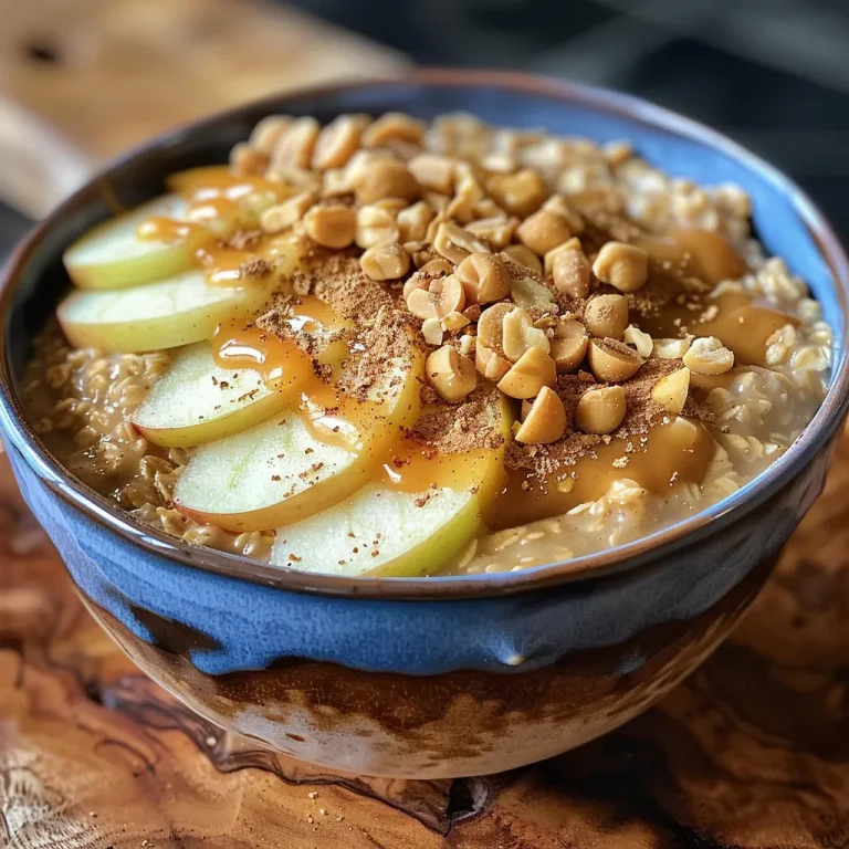 Start Your Day Right with a Peanut Butter Apple Breakfast Bowl Close-up of a Peanut Butter Apple Breakfast Bowl with oats and sliced apples.