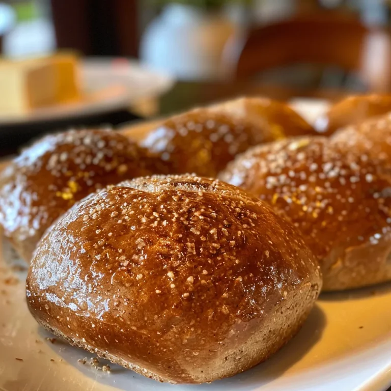 Close-up of golden-brown whole wheat rolls on a wooden surface.