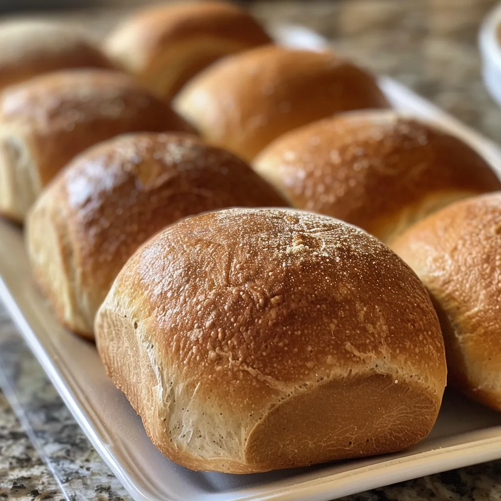 Side view of freshly baked whole wheat rolls with a soft texture.