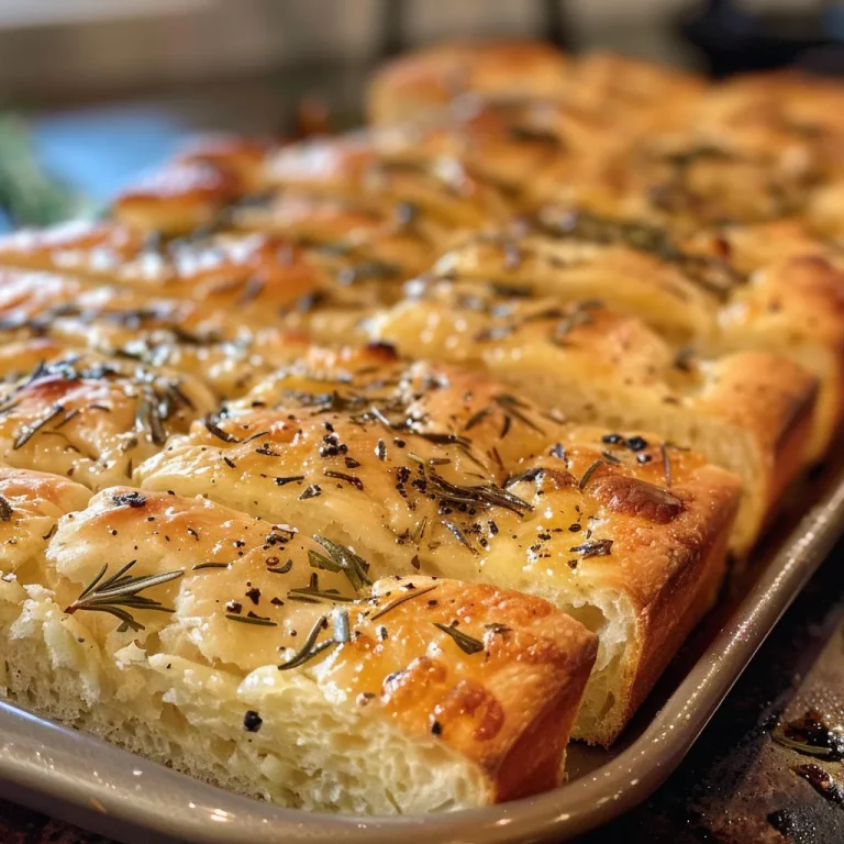 Close-up of golden-brown Rosemary Garlic Bread with a crusty exterior.