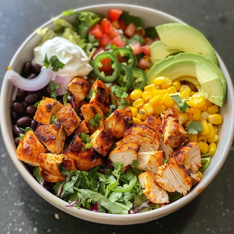 Elevate Taco Night Whip Up Smoky Chicken Taco Bowls with a Twist! Close-up view of a Smoky Chicken Taco Bowl with vibrant ingredients.