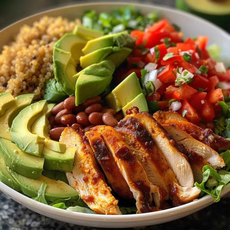 Elevate Your Dinner Game with a Flavor-Packed Chipotle Chicken Quinoa Burrito Bowl A close-up view of a Chipotle Chicken Quinoa Burrito Bowl with vibrant ingredients.