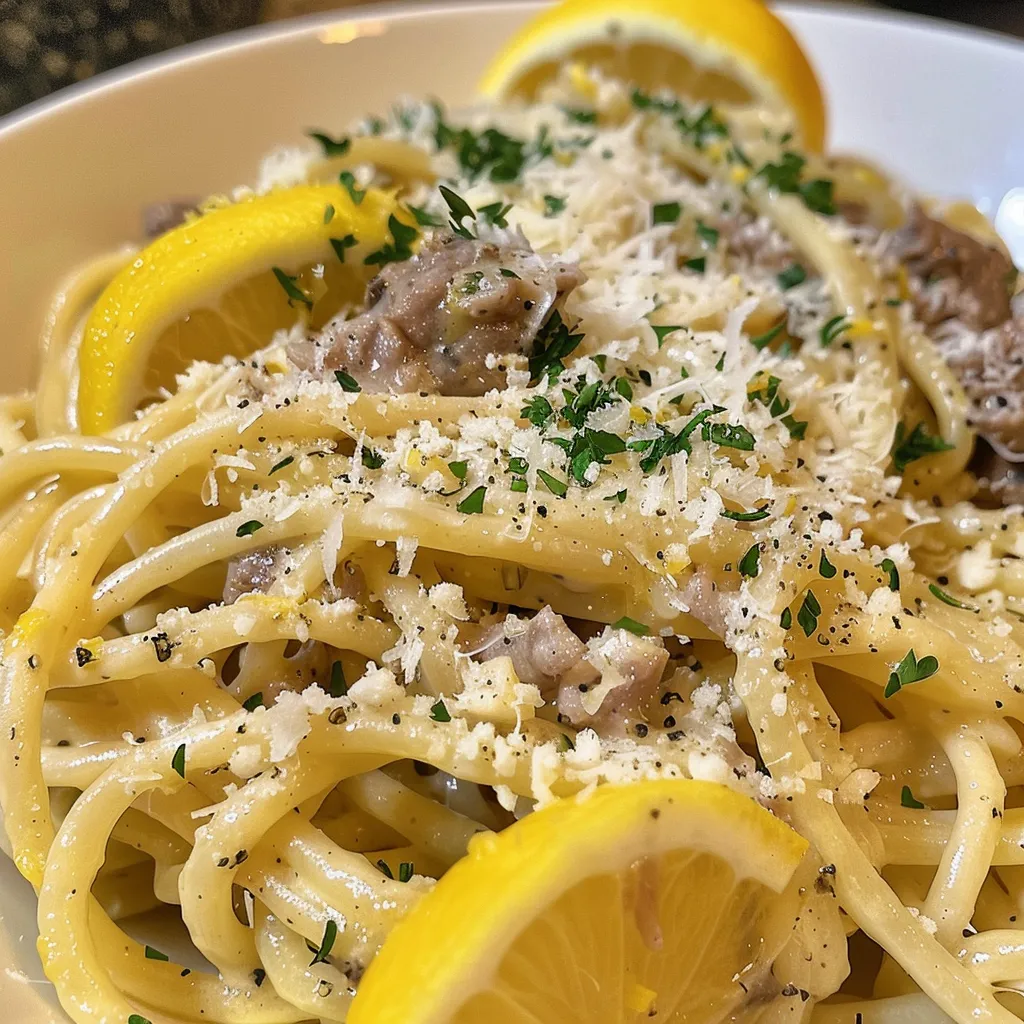 Juicy spaghetti with creamy sauce and lemon zest in a bowl.