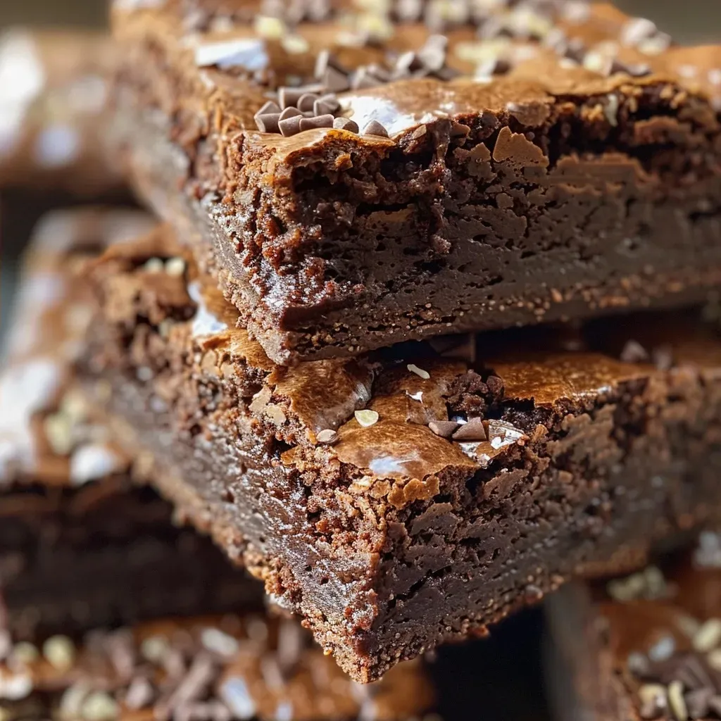 ['Close-up of a slice of rich almond flour chocolate brownie showing a fudgy texture.', 'Side view of moist almond flour brownies topped with melted chocolate chunks.', 'Juicy almond flour chocolate brownies with a glossy sheen, showcasing their density.', 'Detailed shot of a piece of decadent brownie, highlighting the almond flour and chocolate pieces.']