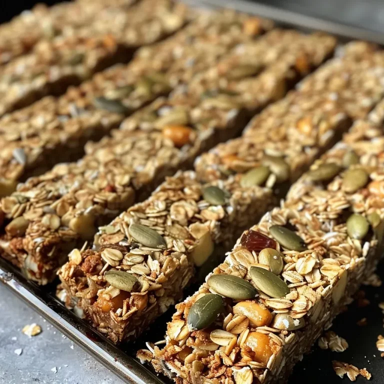 ['Close-up side view of delicious banana bread granola bars with oats and seeds.', 'Juicy banana bread granola bars featuring a mix of nuts and coconut in vibrant colors.', 'A detailed shot of homemade granola bars made with bananas, oats, and pumpkin seeds.', 'Tasty banana bread granola bars shown from the side, showcasing their texture and ingredients.']