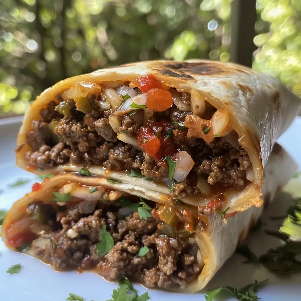 ['A close-up of juicy beef burritos garnished with fresh herbs and served with salsa.', 'A mouth-watering side view of beef burritos wrapped in tortillas, topped with melted cheese.', 'An appetizing image showcasing beef burritos with a side of guacamole and chipotle sauce.', 'A vibrant platter featuring beef burritos filled with beans and rice, ready to be enjoyed.']