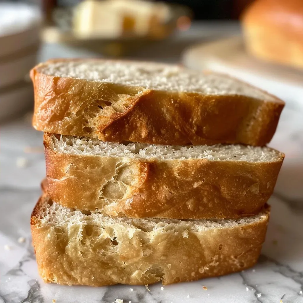 Close-up side view of freshly baked buttermilk bread with a golden crust.