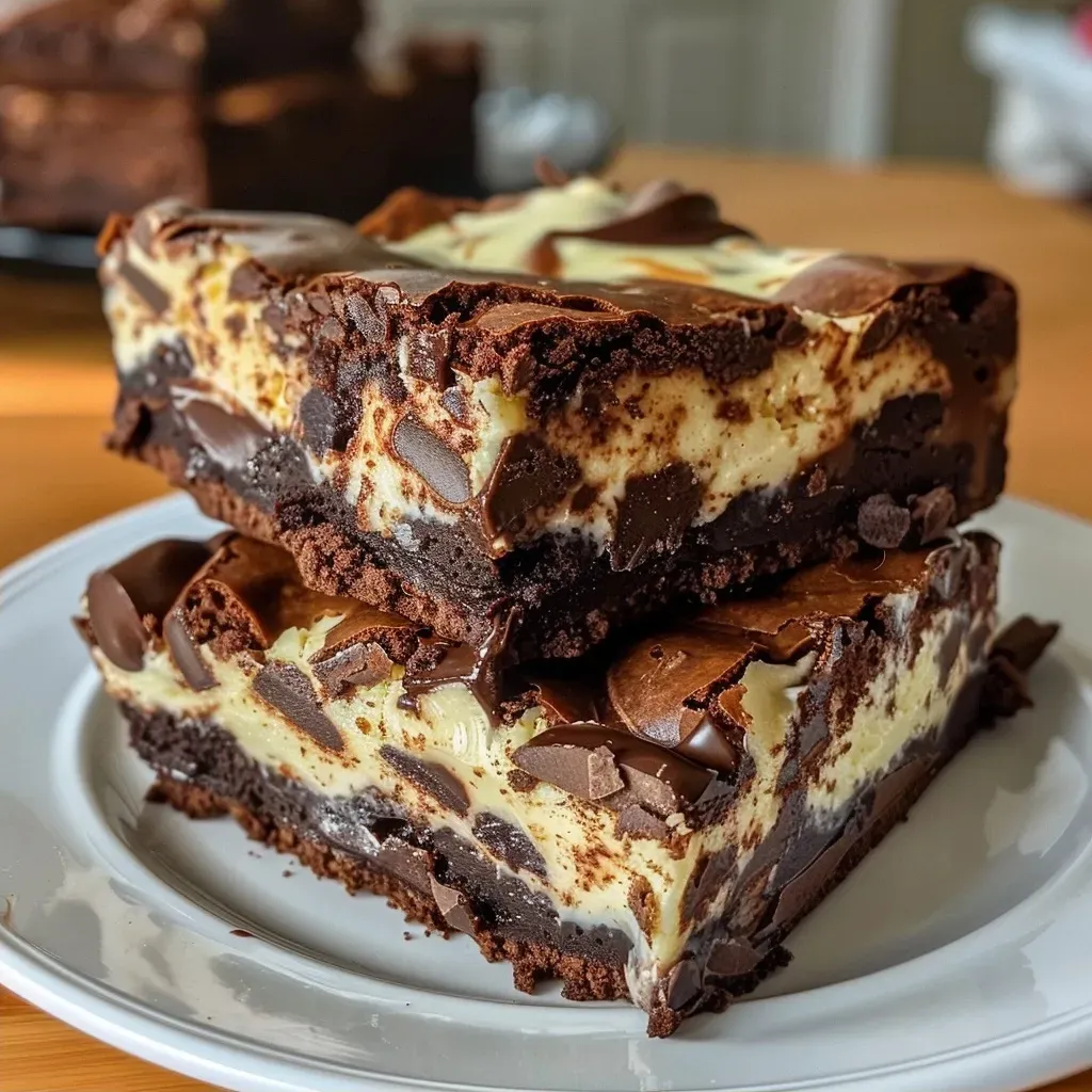 ['A close-up side view of rich cheesecake brownies with a glossy chocolate topping.', 'A mouthwatering slice of cheesecake brownies showcasing the creamy cheesecake layer and chocolate base.', 'A decadent dessert featuring cheesecake brownies, highlighting the contrasting textures of chocolate and cream cheese.', 'An enticing image of cheesecake brownies with a smooth chocolate glaze and visible layers of cheesecake.']