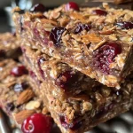 ['Close-up side view of Cherry Breakfast Bars with a glossy cherry topping.', 'Juicy Cherry Breakfast Bars displayed on a light background, showcasing their texture.', 'Delicious Cherry Breakfast Bars featuring chopped almonds and fresh cherries.', 'Side view of homemade Cherry Breakfast Bars with a crumbly oat topping.']