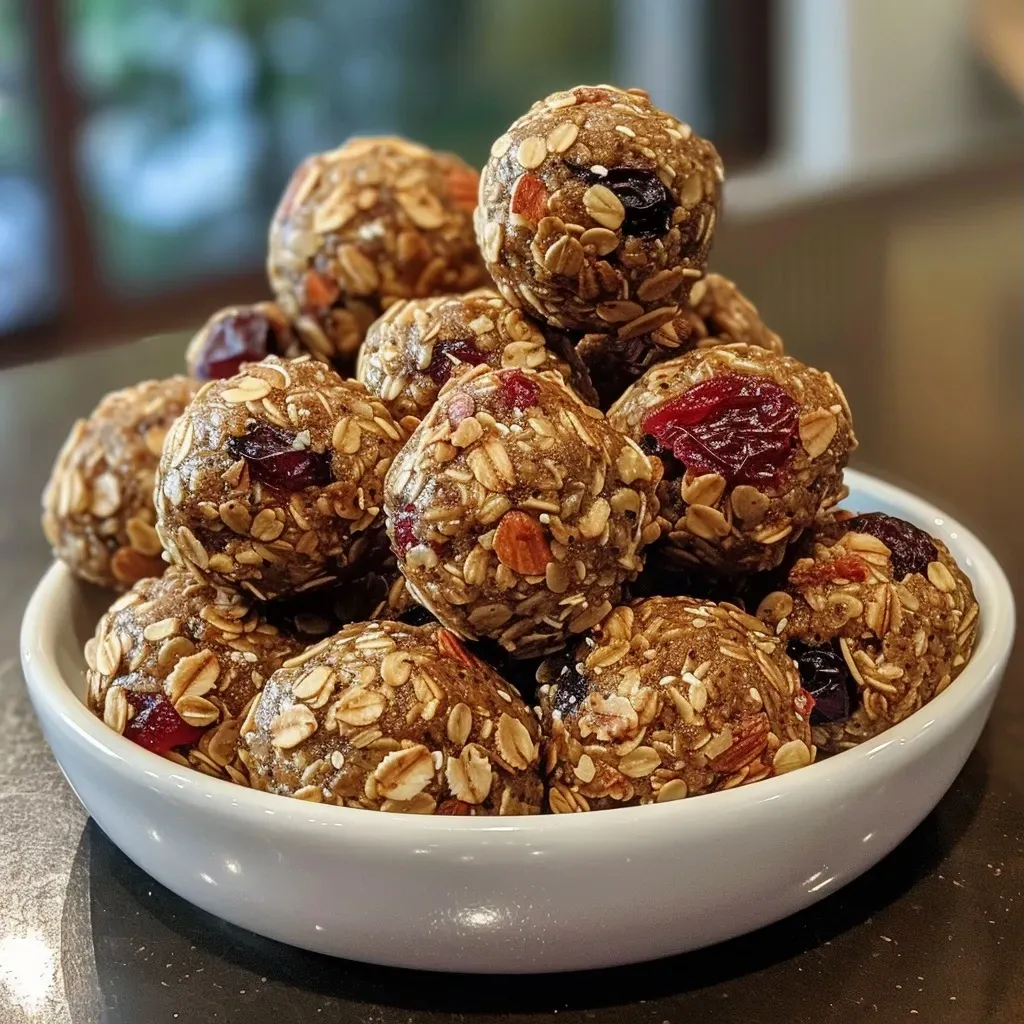 ['Close-up view of Cherry Vanilla Energy Bites arranged tastefully.', 'Side view of delicious Cherry Vanilla Energy Bites with vibrant cherry pieces visible.', 'Juicy Cherry Vanilla Energy Bites displayed on a wooden surface, showcasing their texture.', 'Succulent Cherry Vanilla Energy Bites glistening under natural light, highlighting their ingredients.']