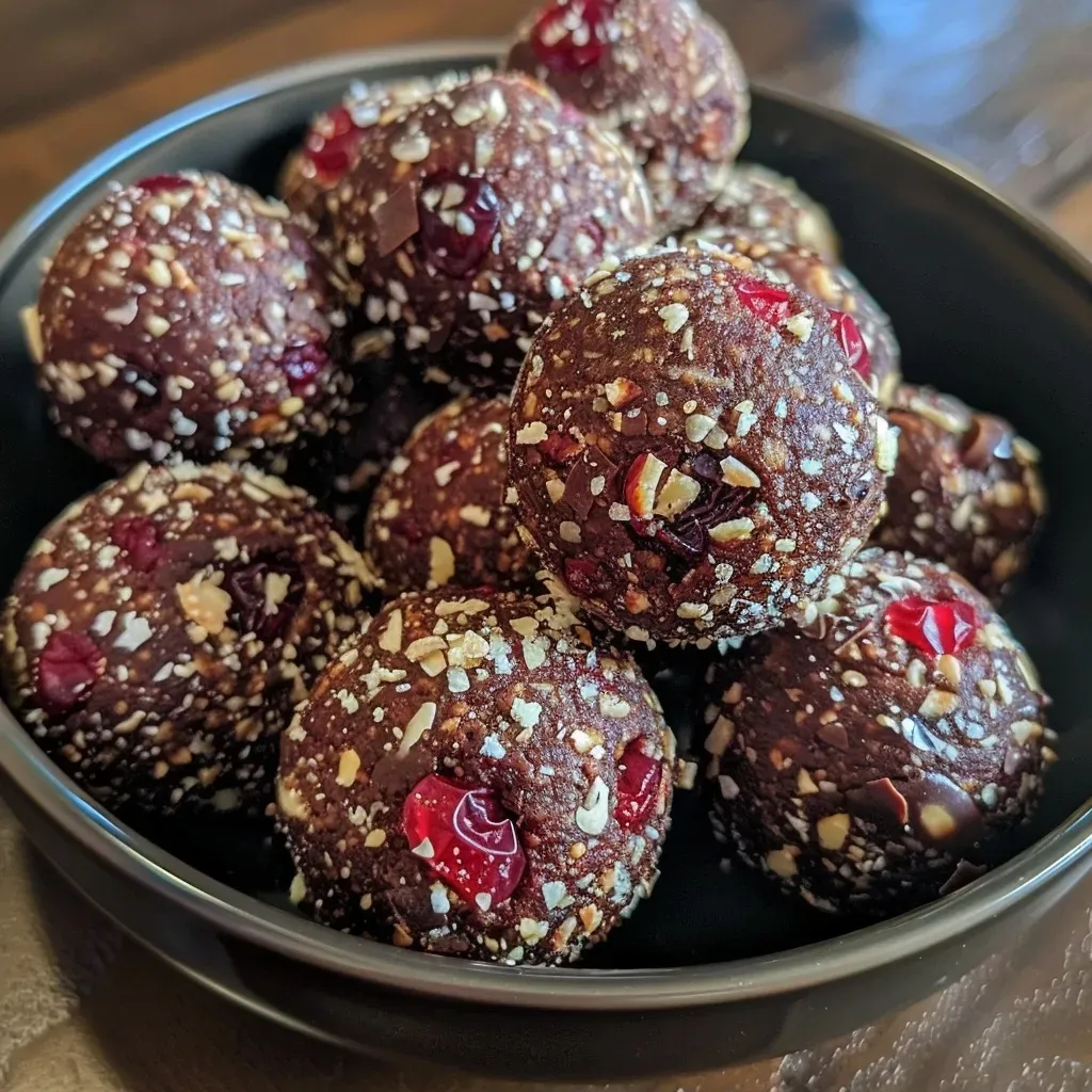 ['Close-up of chocolate-covered cherry truffle balls on a white plate.', 'Side view of glossy chocolate cherry balls with a vibrant cherry in the center.', 'A tempting display of chocolate-coated cherry treats resting on a wooden surface.', 'Delicious chocolate cherry balls arranged artfully, showcasing their rich texture.']