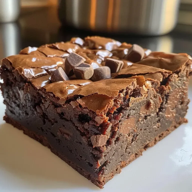 ['Close-up of a decadent chocolate chunk brownie with gooey chocolate pieces.', 'Side view of a rich chocolate brownie featuring melted chocolate chunks.', 'Juicy, chocolate chunk brownie with a shiny top and soft texture.', 'Deliciously thick chocolate brownie showing visible chocolate chunks on the surface.']