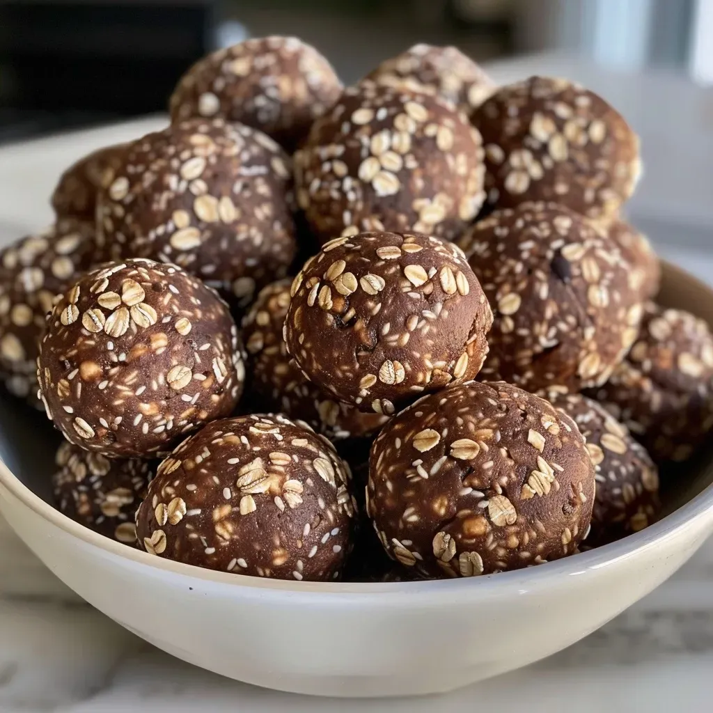 Close-up side view of Chocolate Espresso Tahini Energy Balls, showcasing their rich texture.