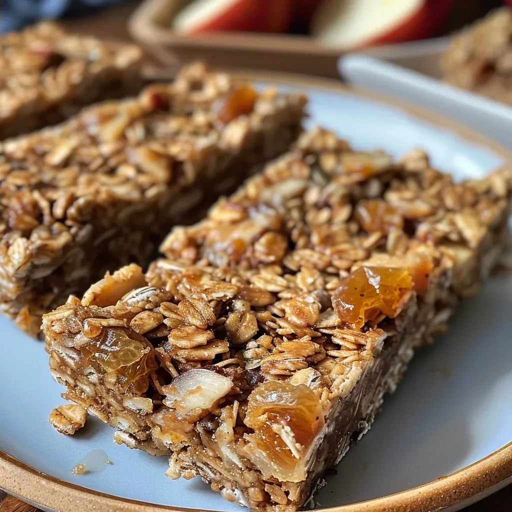 Close-up view of Cinnamon Apple Granola Bars with a textured surface.
