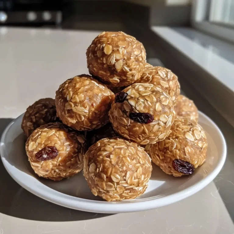 ['Close-up view of golden-brown Cinnamon Raisin Protein Balls with visible oats and raisins.', 'Side view of delicious protein balls featuring cinnamon and raisin highlights on a wooden surface.', 'Textured Cinnamon Raisin Protein Balls displayed attractively, showcasing their juicy interior.', 'Juicy protein balls made with oats, cashew butter, and raisins, arranged on a light background.']