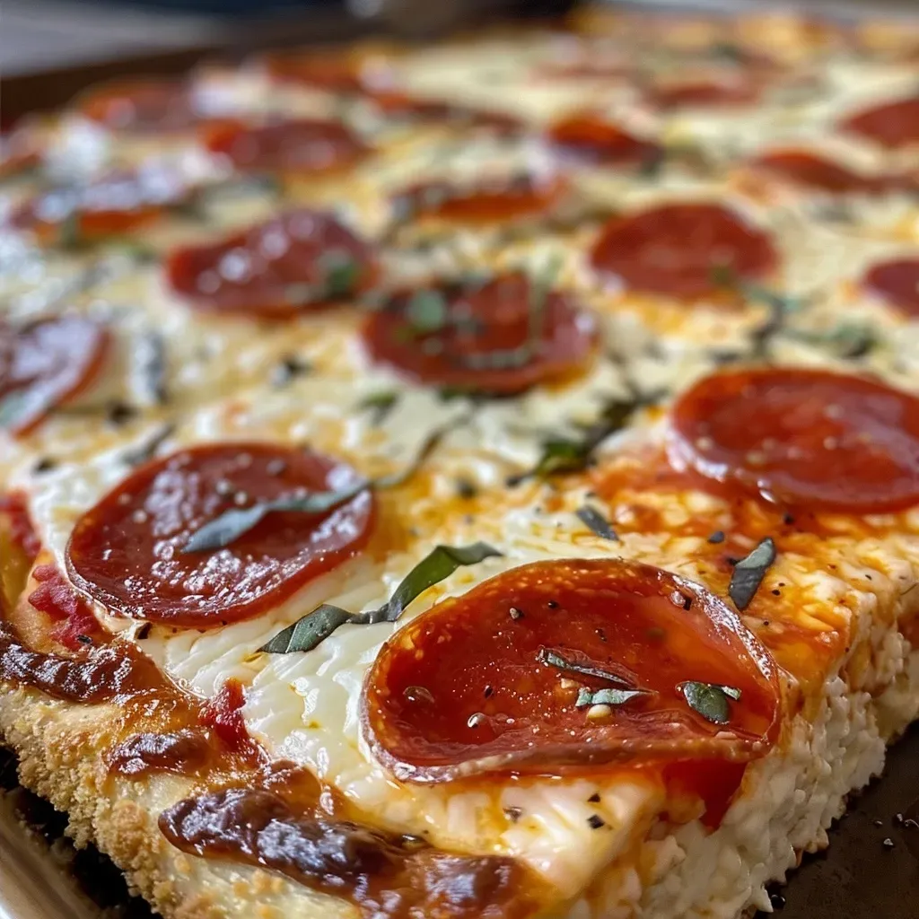['Close-up view of a golden-brown Cottage Cheese Pizza Bake with bubbling cheese and pepperoni slices on top.', 'Side view of a delicious Cottage Cheese Pizza Bake, showcasing layers of cheese and marinara sauce.', 'Juicy Cottage Cheese Pizza Bake with melted mozzarella and pepperoni, captured in vibrant colors.', 'A hearty Cottage Cheese Pizza Bake, highlighting the cheesy texture and savory toppings.']