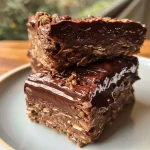 ['Close-up of a slice of chocolate oat bar on a plate, showcasing its texture.', 'Side view of a chewy chocolate oat bar with a rich chocolate topping.', 'Juicy chocolate oat bars stacked on a wooden cutting board, displaying ingredients.', 'A delicious chocolate oat bar with a sprinkle of cocoa powder on top, freshly cut.']