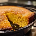 ['Close-up of a golden-brown Easy Skillet Cornbread sliced on a wooden cutting board.', 'Side view of freshly baked Easy Skillet Cornbread with a drizzle of honey.', 'Juicy Easy Skillet Cornbread showing a soft texture and crispy edges, served in a skillet.', 'Delicious Easy Skillet Cornbread presented in a cast iron skillet with a rustic background.']