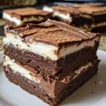 ['Close-up view of fudgy brownies topped with fluffy vanilla buttercream.', 'Side view of rich brownies drizzled with creamy vanilla frosting.', 'Detailed image of chocolate brownies with a thick layer of buttercream.', 'Tempting fudgy brownies adorned with luscious vanilla icing.']