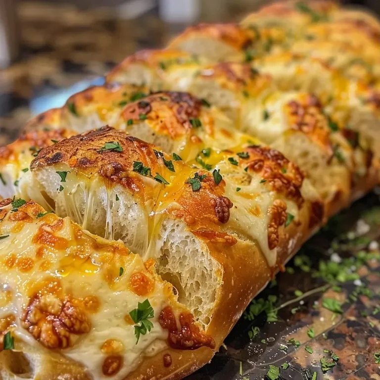 ['Close-up view of golden-brown Garlic Herb Cheddar Cheese Bread with melted cheese oozing out.', 'Side view of freshly baked Garlic Herb Cheddar Cheese Bread, showing a soft, crusty exterior and cheesy filling.', 'Juicy Garlic Herb Cheddar Cheese Bread with herbs and cheeses visibly mixed into the dough.', 'Detailed close-up of cheesy Garlic Herb Bread, highlighting the texture and color of the crust.']